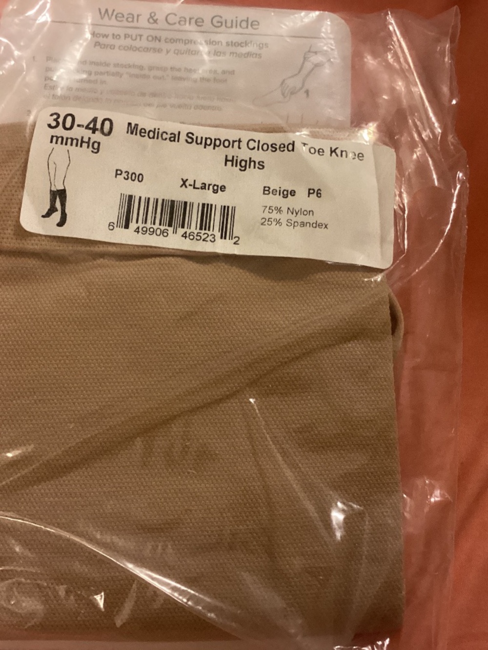 NWT Ames Walker XL Beige 30-40 Medical Support Closed Toe Compression Knee Highs